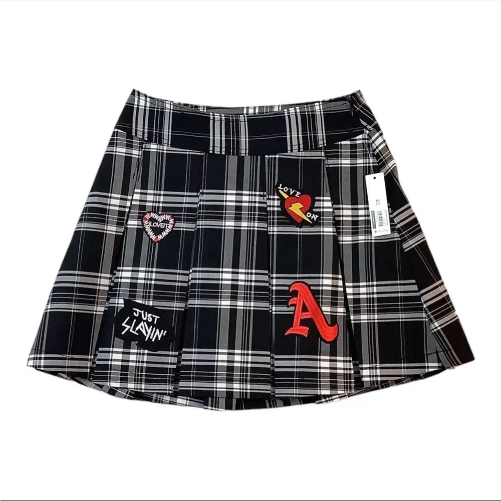Black & White Pleated Skirt with Patches - Picture 1 of 1